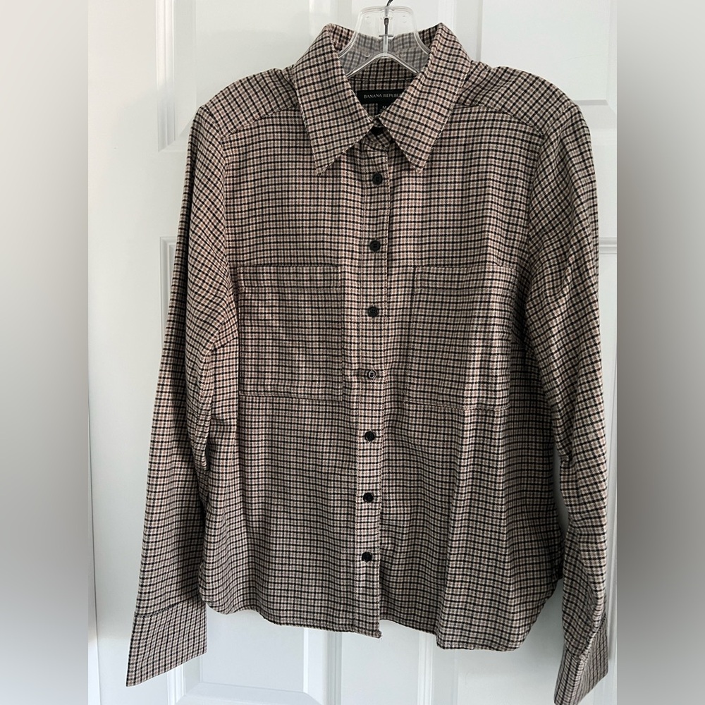 Banana Republic Women's Flannel Cropped Plaid Button Down Shirt